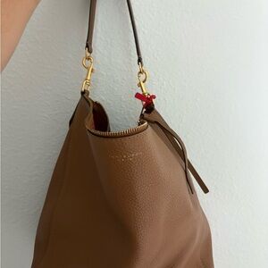 Tory Burch Brown Leather Hobo Bag with Gold Hardware